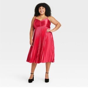 NWT: Ava & Viv Pink Pleated Midi Dress